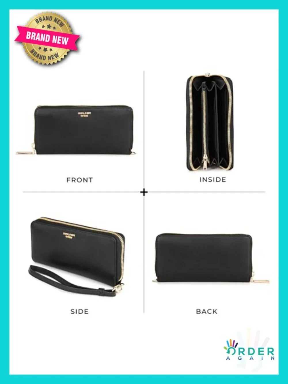 Genuine Leather Zip Around Wallet with RFID Blocking, 15 Card Slots_5